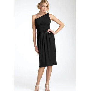 Maggy London Black One Shoulder Ruched Sheath Dress Size 8